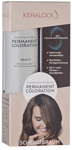 Keralock Permanent Coloration Schokobraun, Mehrmals Verwendbar, Färben und Nachfärben, Ohne Anmischen, Bis zu 4 Monate Wiederverwendbar, Zuverlässige Grauabdeckung
