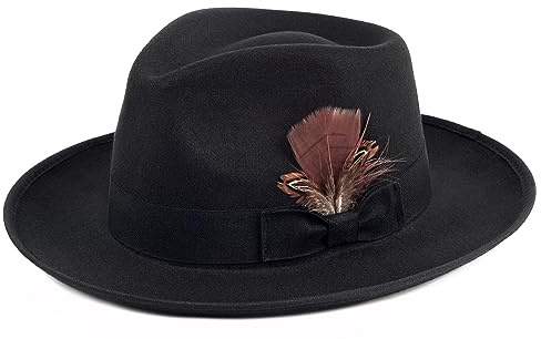 FADACHY Fedora Hats for Men & Women Wide Brim Felt Hat Dress Panama Trilby Hats Black Fedora