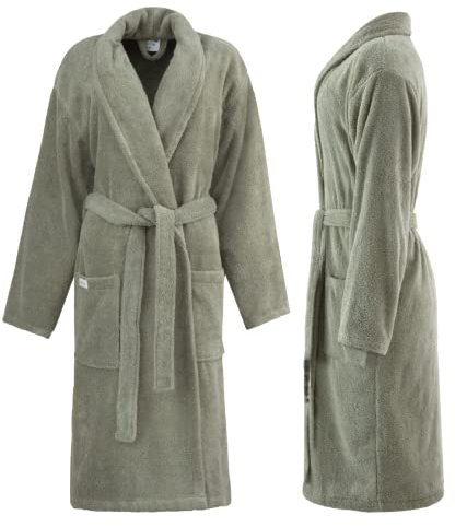 PandaHome Bademantel Damen und Herren aus 100% Baumwolle, Morgenmantel Frottee Kuschel, Saunamantel Warm und Kuschelig, Schnelltrocknend Weich Saugstark Bademäntel 400 g/m² (Grün-Large)