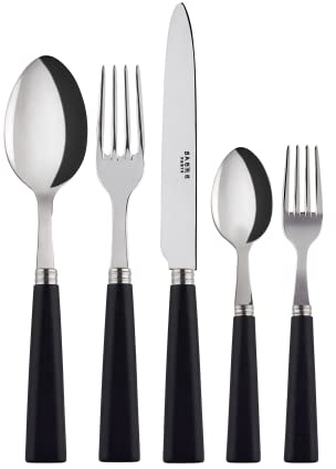 SABRE PARIS – bordsbestick, 5 delar – natur – kniv, gaffel, matsked, tesked och kakgaffel – rostfritt stål och trä – diskmaskinssäker – svart