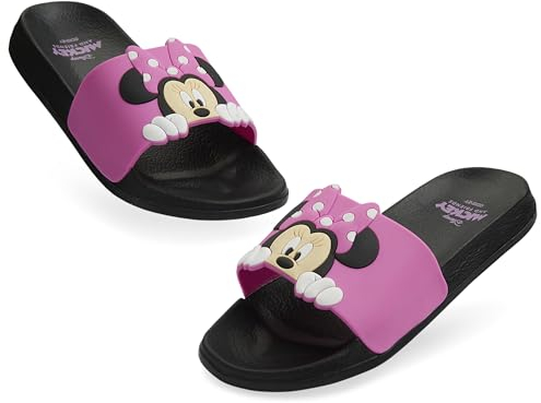 Disney Zehentrenner Badelatschen Kinder mit 3D-Desig, Schlappen für Strand, Schwimmbad - Geschenke für Mädchen (Schwarz/Rosa Minnie, 24-25 EU)