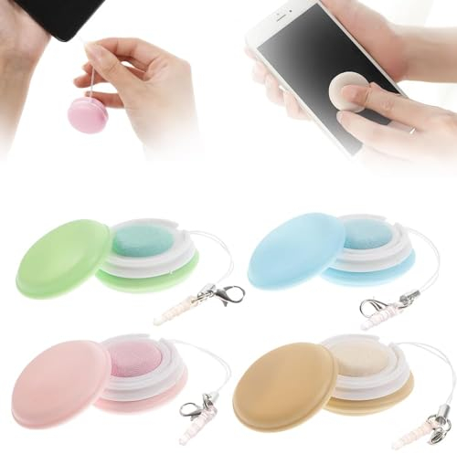 NATOSU 4 Stück Macaron Handy Bildschirmreiniger, Macaron Handy Bildschirmwischtuch, süßer Handy Anhänger Bildschirm und Brillenbürsten Reiniger, Pinsel
