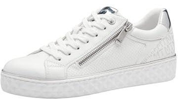 Marco Tozzi Sneaker da Donna Piatte con Chiusura Lampo Vegan, Bianco, 40 EU