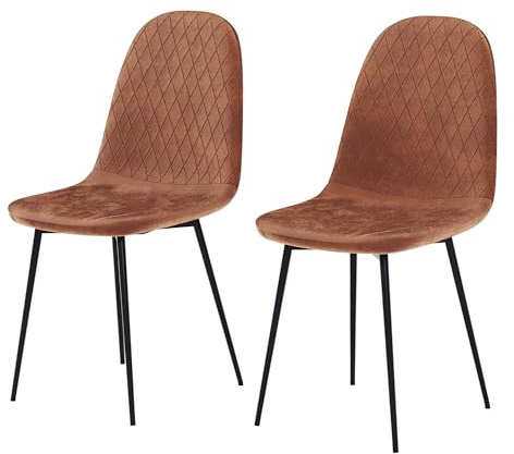 Vida Designs Luton Fabric Dining Chairs Set of 2 - Upholstered, Soft Padded Seat, Plywood & Iron Legs - Ideal for Dining Room, Living Room and Kitchen - Orange (UKFR Certified)