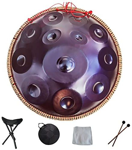 Tamburo a mano professionale a percussione con 14 note, in acciaio, con borsa da viaggio, mazzuole, decorazione a corda, ideale per meditazione, yoga, zen