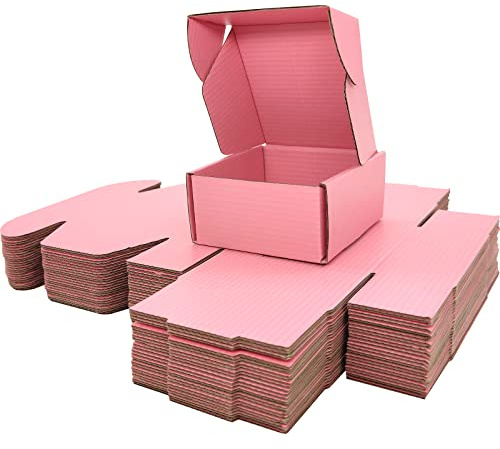 Cenoid små postlådor, 10 x 10 x 5 cm rosa porto, paket, fraktkartonglådor för postning, leverans, förpackningslådor för småföretag (förpackning med 25)