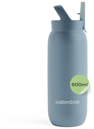 waterdrop® All Purpose Thermosflasche 600ml – Trinkflasche mit Strohhalm – isolierte Edelstahl, 24h kalt - 6h heiß – auslaufsicher & bruchsicher – Thermobecher BPA Frei