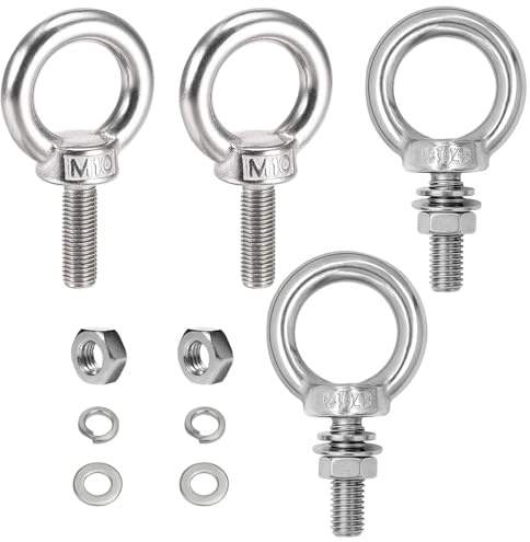 Boutihao 4 Pièces M10 x 30 mm Boulon À Anneau, Boulons à Oeil en Acier Inoxydable 304, Vis pour Anneau de Levage, Anneau Inox avec Rondelle et Écrou, pour Levage de Vie et Divers Equipements