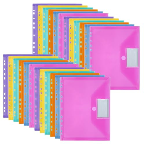 MOWETOO Lot de 48 porte-documents A4, porte-documents A4, avec 11 bords perforés et poche pour étiquette, étanches, pour organiser des documents (6 couleurs)