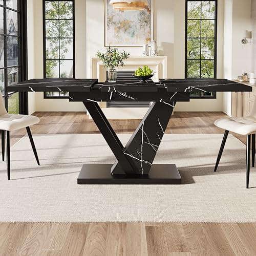 Kelodan Tavolo da pranzo telescopico (120-160x75cm), tavolo da cucina allungabile, per cucina e soggiorno, con motivo marmo nero