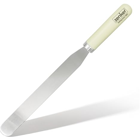 Zenker Long Stainless Steel Spring Spatula with Plastic Handle, Angled Palette Knife Perfect for Ganache, Buttercream, Fondant, and Icing on Large Cakes, Cream, 36.7x3x2cm