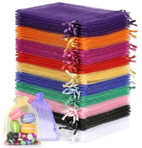 WGIDSKKI 100 Pezzi Sacchetti in Organza,Sacchetto Gioielli Sacchetti Regalo,Sacchetti di Lavanda da 10x15 CM Piccoli Sacchetti di Caramelle per Matrimonio,Organza per Occasioni Festive (Colorato)