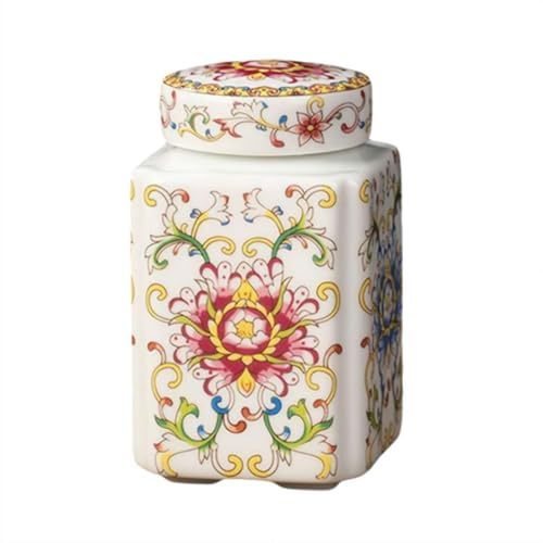 Porcelain Ginger Jar, Vintage Chinese Style Storage Jars Tea Tins Cans Canister Tea Caddy Coffee Bean Storage Jar 200ml for Kitchen Coffee Spices Sugar (Style B)