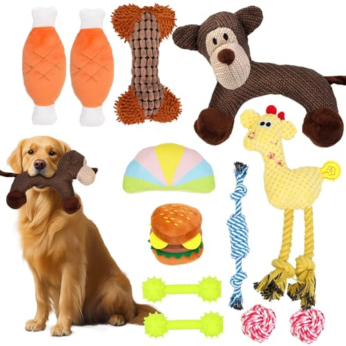 SQueaky 12 Pack Dog Chew Toys for Small Puppy Dogs, Puppy Plush Teething Toy for Medium Pets, Non Interactive Tug Rope Game for Party Gift Presents Birthday