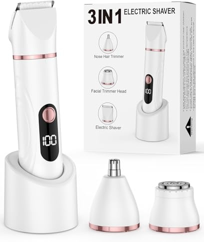 Lady Shavers for Women,3-in-1 Bikini Trimmer Woman and Nose Hair Trimmer FX | Rechargeable Pubic Hair Trimmer for Women Wet and Dry,Painless Electric Foil Shaver for Body,Arms Legs Underarms