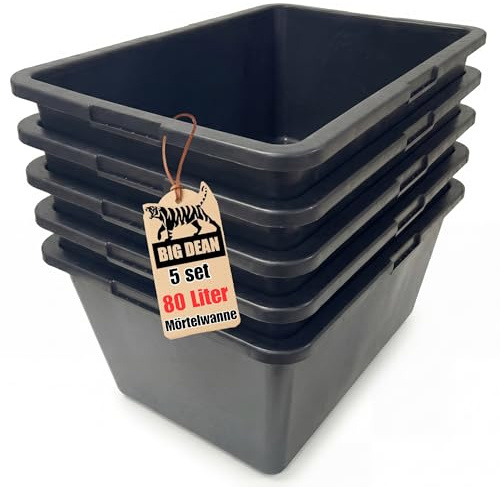BigDean 5 Stück Mörtelwanne 80 Liter 78x47x30 eckig Made in Europe sehr stabil Pflanztopf Miniteich