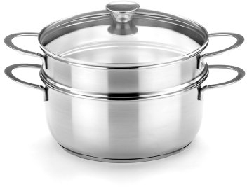 BRA Ancora - Set para cocinar al vapor, 24 cm, acero inoxidable 18/10, con tapa de cristal