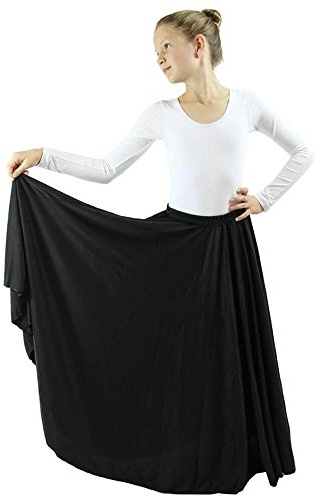 Danzcue Girls Long Full Circle Dance Skirt, Black, L-XL