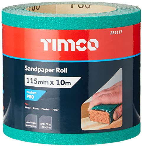 TIMCO 80 Grit Sandpaper Roll - Green -115mm x 10m
