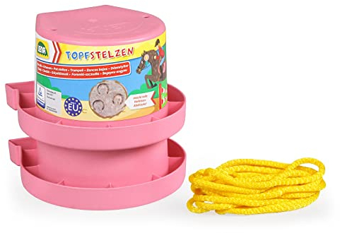 LENA Hufeisen Topfstelzen 13 cm, Laufdosen für Kinder, Kindertopfstelzen für Balancefähigkeit, rosafarben, ideal für Koordination & Motorik, TÜV Zertifiziert, ab 3 Jahren