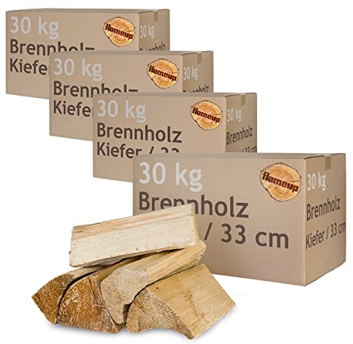 Kiefer Brennholz Kaminholz Holz 5-500 kg Für Ofen und Kamin Kaminofen Feuerschale Grill Feuerholz Holzscheite Wood 33 cm kammergetrocknet Flameup, Menge:120 kg