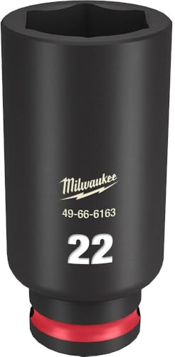 Milwaukee Shockwave 3/8-Inch Drive Deep 6 Point Impact Socket, 22 mm Size