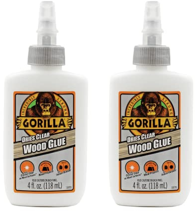 Gorilla Dries Clear Wood Glue, 4 Ounce Bottle (Pack of 2) - Water Resistant for Indoor or Outdoor Projects and Repairs