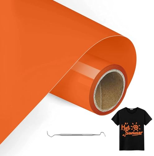 MeYuxg plotterfolie textil orange – 30,5 cm x 3 m plotterfolie för textil, värmeöverföring vinyl för Cricut & Cameo – lätt att skära och ta bort för flexfolie, plotter, textildesign (orangeröd)