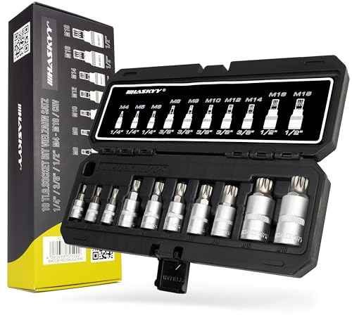 HASKYY Juego de llaves XZN de dientes múltiples 1/4 3/8 1/2 Juego de puntas de tuercas con orificio frontal de 10 piezas M4, M5, M6, M8, M9, M10, M12, M14, M16, M18