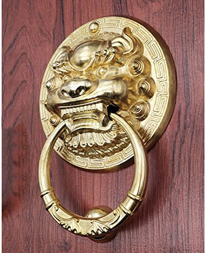 DACUDA Türklopfer Vintage Messing Löwe, Haustürgriff Zugbeschläge Wanddekorgriffe, Haupttor Zaun Flur Veranda (Gold 20 * 27 cm)