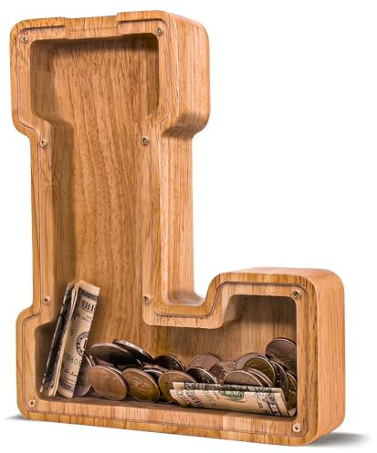 JOOMLAFLY Wooden Letter Piggy Bank for Kids - Personalized Initial Coin Bank for Boys and Girls