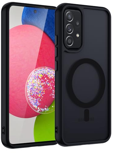 Magnetisch Hülle für Samsung Galaxy A52S 5G/A52 4G/5G Kompatibel mit Magnet, Handyhülle Matt Transluzente Schlanke Hart Case Kratzfeste PC Rückseite + TPU Bumper Stoßfest Schutzhülle, Schwarz