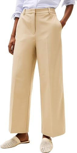 Tommy Hilfiger Damen Stoffhose Wide Leg Crop Knöchelfrei, Beige (Beige), 38W
