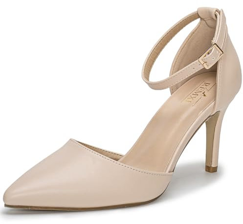 Décolleté da donna con fibbia, cinturino alla caviglia, punta a spillo, classiche, Nudo 009, 41 EU