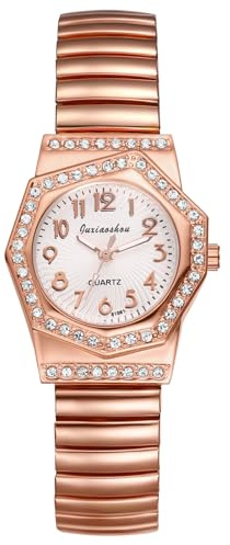 JewelryWe Orologio da Donna Elastico con Zirconi - Elegante Orologio da Polso in Acciaio Inossidabile con Quadrante Ottagonale Asimmetrico e Numeri Romani
