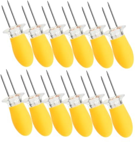 HANABASS 12 Pezzi Forchetta Per Mais in Acciaio Inossidabile Fornitura Barbecue Forchette Di Mais Forchetta Per Barbecue Compatta Spiedini Di Mais Per Pannocchie Porta Mais Gel Di Silice