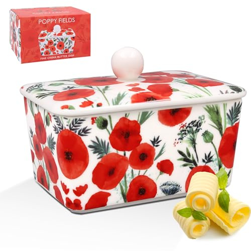 The Leonardo Collection Finola Stack Poppy Butter Dishes for Kitchen & Home | Dishwasher Safe Butter Dish with Lid for Keep Butter Fresh | Durable BPA-Free Butterdish for Butter Storage