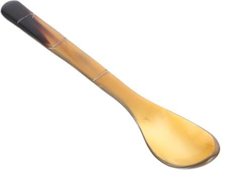 MOLUCKFU Horn Spoon Natural Bamboo Handle Multi-purpose Dessert Meal Spoon for Coffee Ice Cream and Soup Easy to Clean Unique Color Variations