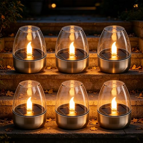 NAVESO 6 Pezzi Candele Solari a LED da Esterno, Candele Solari da Esterno Impermeabili, Candele Led Energia Solare, Candela Energia Solare da Esterno, Senza Fiamma Impermeabili per Giardino, Cortile