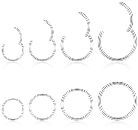 jagosen 18G Piercing Plata Nariz Aros Septum Acero Noxidable Quirurgico 8Piezas Cartílago Pendientes De Aro Bisagra Anillos Piercing Labio Helix Nariz Plata 6mm/8mm/10mm/12mm