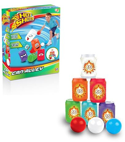 Hot Shots Can Alley Game – Knock-Down Target Game for Kids | 6 Numbered Plastic Cans + 3 Soft Balls | Fun Indoor & Outdoor Game | Develops Coordination & Motor Skills | Ages 3+