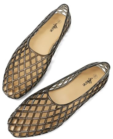 HEVA Jelly Mesh - Sandalias planas de malla transpirable para mujer, sandalias de ballet para verano, playa, jaleas