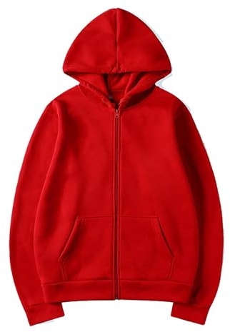 Generisch Sudadera Hombre - Sudadera con Capucha de Invierno con Cremallera para Hombres Mujeres Suelta Grande Chaqueta Deportiva Sudadera con Capucha Abrigo Deportivo, rojo, XXL