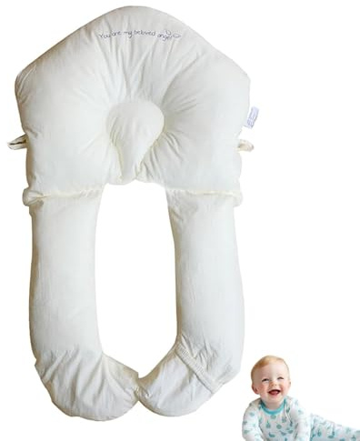 QJDFLL Baby Seitenlagerungskissen, Side Support Pillow, Kopfstützkissen gegen Plattkopf, Positioning Pillow, Lagerungshilfe Seitenschläferkissen für Kopf und Körper, Waschbar(Weiß,72X45X8CM)