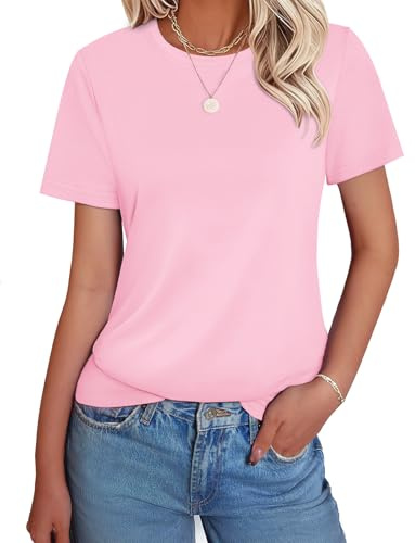 GKBK Cotton Tshirts for Women Short Sleeve Summer Tops Casual Crewneck Cute Basic Tee Tshirt Spring Clothes Outfits 2026 Trendy Pink