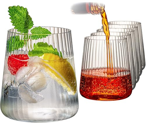 IMPERIAL glass geriffelte Trinkgläser 6er Set – geriffelte Wassergläser 450ml aus Crystalline Glas – Serie London Spülmaschinenfest
