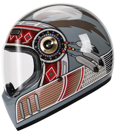 Caschi Integrale Moto Retrò Casco Moto Integrali Omologato DOTECE Con Visiera Casco Moto Per Adulti Uomini Donne Caschi Integrato Elmetto Comfort Cross E Off-Road D,XL:61-62CM
