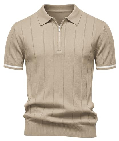 Elainone Men's Polo Shirt Short Sleeve Quarter Zip Striped Top | Smooth and delicate, Soft viscose fabric Natural & biodegradable, Lasting color,Fit well,Vertical Striped, Smart casual style