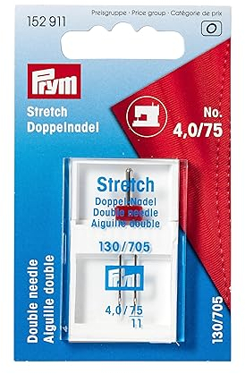 Prym 152911 Doppel-Nähmaschinennadel Stretch, 130/705, 75/4,0mm, silberfarbig, No. 70-100