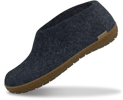 GLERUPS Unisex Adults Denim Blue Wool Slippers with Rubber Sole | Comfy Indoor Outdoor Slippers | Men & Women's Slipper Shoes